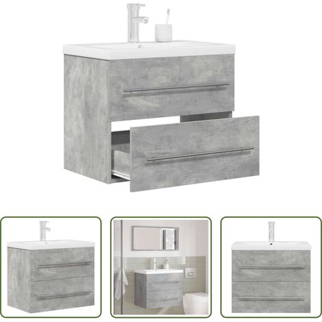 Badezimmer -  2-tlg. Badmöbel-Set Betongrau Holzwerkstoff (1/5)