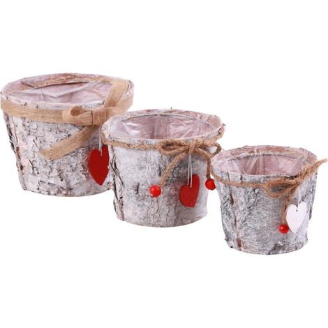 Cache-pot en écorce et jute, diam. 19,5 x 15 cm