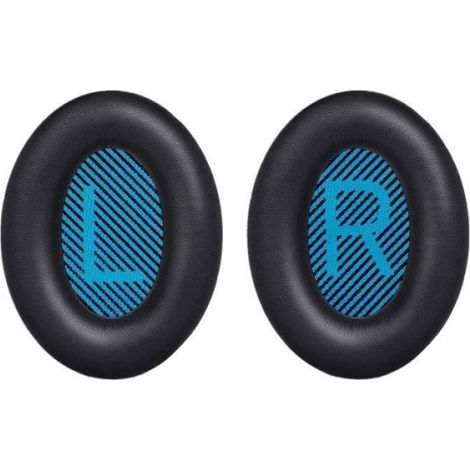 Coussinet D'oreille - Mousse A Memoire De Forme Et Tissu Velours - Pour Casques A Reduction De Bruit Sur Oreille - Noir Et Bleu - Paire (1/4)