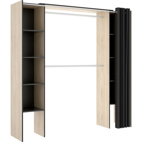 Dmora - Guardaroba Manaslu, Struttura per cabina armadio, Mobile appendiabiti aperto allungabile, 180x50h205 cm, Rovere e Grigio, con imballo rinforzato