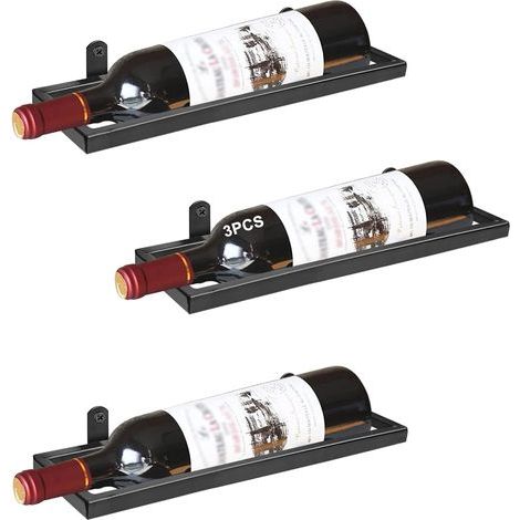 Porte-bouteilles mural en métal, présentoir suspendu pour bouteilles de vin, casier à vin rouge pour la décoration de la maison, de la cuisine ou du bar (Noir 3) (1/5)