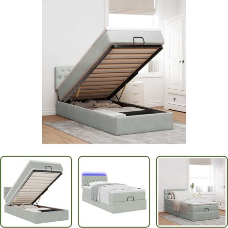 vidaXL Cadre de lit ottoman et matelas gris clair 90x190 cm velours (1/5)