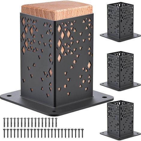 Post Base, 4pcs Patio Anchor Heavy Duty Metal Frame Bracket Kit for Pavilion Porch Pergola Post Box Fence Post, Internal Size 90 x 90 mm (1/5)