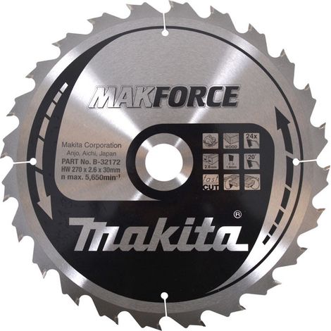 Makita – Lame de scie circulaire 270x30 mm 24 dents – Pour bois dur – Découpe nette sans éclat – B32172