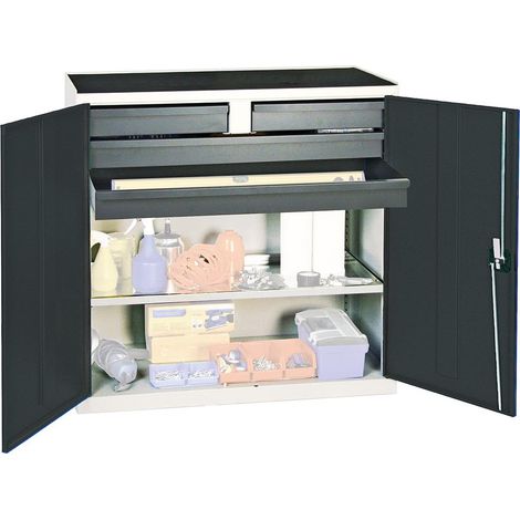 Stumpf Werkzeug- und Materialschrank Serie 3000 lichtgrau / anthrazitgrau + 2 Schubladen 100 mm + 2 Schubladen 100 mm durchgehend + 1 Auszugsboden - 3007471 (1/5)
