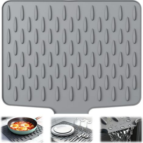 Tapis Égouttoir Vaisselle 40x32.5cm, Tapis Evier Cuisine Egouttoir Silicone, Tapis de Drainage Antidérapant avec Vidange Incliné pour Cuisine, Salle de Bain (Gris) (1/5)