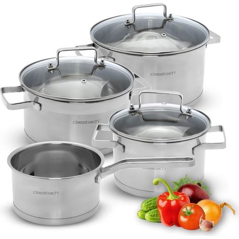 Lot de 7 casseroles en acier inoxydable pour tous feux (induction, gaz, plaque vitrocéramique, cuisinière électrique) Passe au lave-vaisselle (1/5)