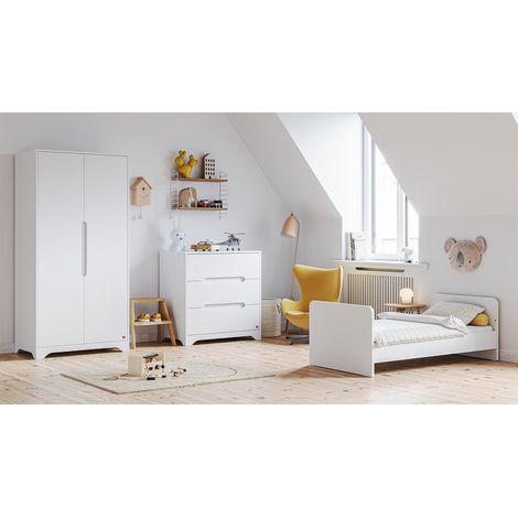 Komplettes Schlafzimmer mitwachsendes Bett 70x140 Wickelkommode und 2-türiger Schrank Vox Ova Weiß