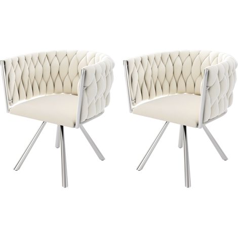Silla de comedor giratoria de terciopelo beige y plata, 2 piezas, con patas de metal (1/5)