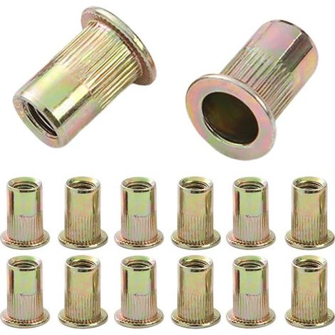 50 écrous à sertir M5, inserts filetés en acier au carbone galvanisé à tête plate, rivets aveugles pour métal et plastique. (1/4)