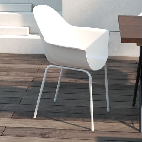 Sedia da giardino set 4 pezzi in acciaio grigio con braccioli e schienale alto (1/5)