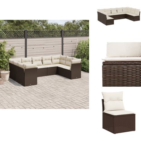 Salon de jardin avec coussins 9 pcs marron résine tressée - Salon De Jardin - Canapé Extérieur - Meuble De Jardin - Ensemble Salon De Jardin - Mobilier De Jardin (1/5)