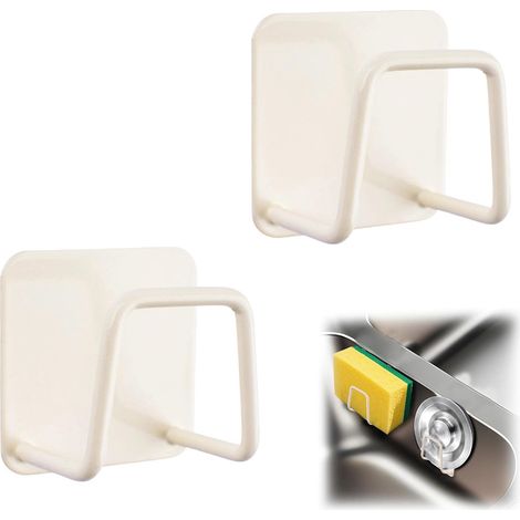 Lot de 2 porte-éponges adhésifs en acier inoxydable pour évier, savon, éponges, support antirouille de qualité supérieure, accessoires de cuisine, Beige