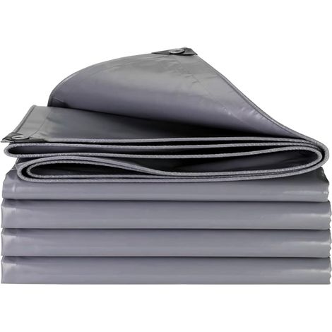 Bâche Robuste avec Œillets 2x3m 3x4m 3x5m 4x6m 4x8m Bâche de Couverture Imperméable en PVC, Feuille de Bâche Grise pour Maison Jardin Patio Camping Tente(2x4m)