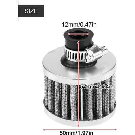 Universeller 12-mm-Kaltluftfilter für Autos, Ansaugkit mit belüftetem Kurbelgehäusedeckel, silberner Entlüfter, Leistungssteigerungsmotorteil. (1/5)