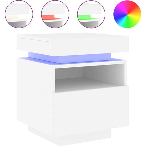 Mesita de noche con cajón y luz LED RGB 40 x 39 x 48,5 cm madera contrachapada blanca DEC032763