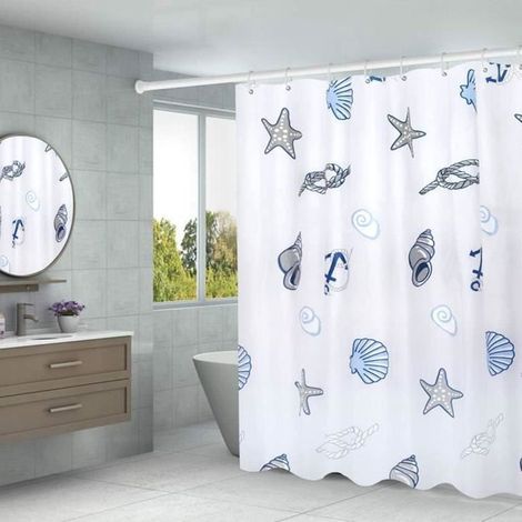 TuseRxln Wasserdichter und schimmelresistenter PEVA-Duschvorhang mit 12 Haken, Seesternmuster, 180 x 180 cm