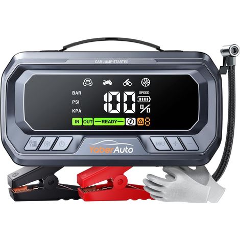Aide au démarrage avec compresseur, 160 PSI 6500 A, PD 65 W 26800 mAh pour moteur à essence et diesel 12,0 L, aide au démarrage avec lumière d'urgence 600 lumens et écran LCD 3,3" (1/5)
