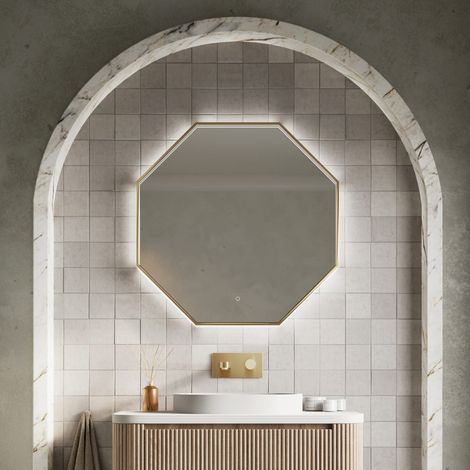 Orbit Passa Octagonal LED Bathroom Mirror 800mm H x 800mm W - Brushed Brass (1/3)