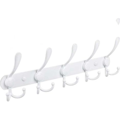 Porte-manteau mural, crochets muraux – Acier inoxydable extra résistant, 5 crochets, porte-manteau pour manteaux, chapeaux, serviettes, entrée, salle de bain (blanc) (1/4)