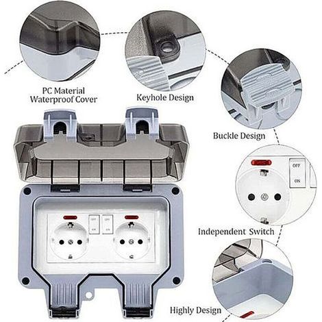 Prise Exterieure Etanche IP66 Double Prise de Courant et Volet de Protection Multiprise Electrique Murale de Jardin (1/3)