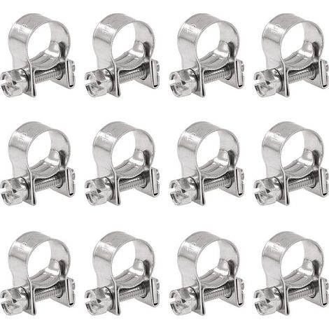 Set mit 12 verstellbaren Mini-Schlauchschellen aus Edelstahl für Kraftstoffeinspritzschläuche