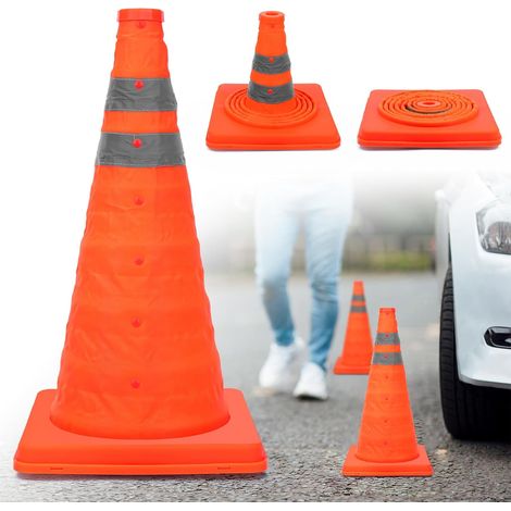 Cônes de Sécurité de la Circulation Pliables, 45cm Cônes pop - up polyvalents, Orange Cône de Signalisation avec Cercles Réfléchissants pour le Stationnement Routier (Orange 1 pcs) (1/5)