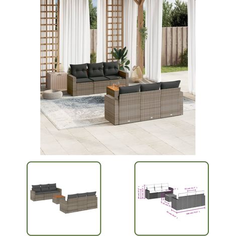 The Living Store Salon de jardin avec coussins 7 pcs gris résine tressée - Ensemble Salon De Jardin - Salon Extérieur - Meuble Jardin - Meubles De Jardin - Set Salon De Jardin (1/3)