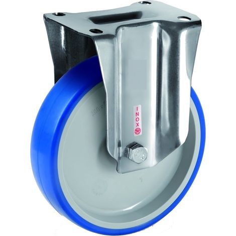 Roulette INOX fixe diamètre 80 mm roue polyuréthane BLEU-SOFT® - 75 Kg (1/2)