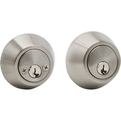 Doppelzylinderschloss aus satiniertem Nickel – Rundes Türschloss für Innen- und Außentüren, modernes Design – 2 Schlüssel inklusive – 1 Stück (1/5)