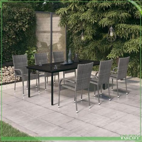Ensemble de salle à manger de jardin - FAFEICY - 3099393 - Gris et noir - Table 200x100x74 cm - 6 places résine tressée (1/5)