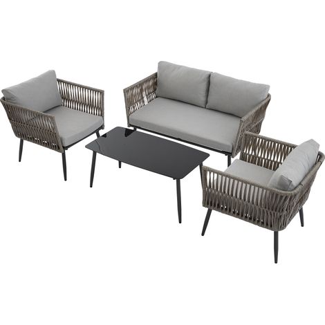 ELVMI Salon de Jardin avec 1 Canapé 2 Places, 2 Fauteuils et 1 Table Basse, Polyester, Gris (1/4)