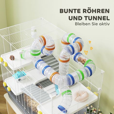 Cage pour hamster nain, 4 niveaux, tunnels, cabane, accessoires, ouverture supérieure, 78 x 45 x 73 cm, Gris (1/5)