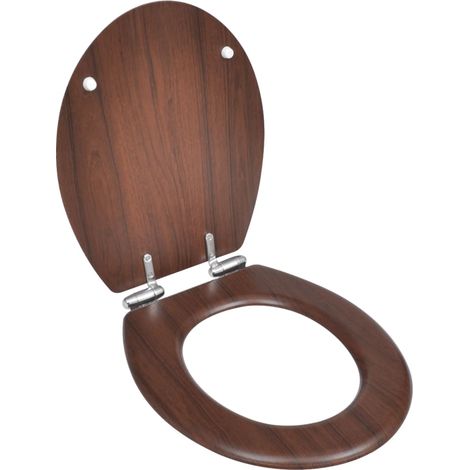Abattant de toilettes avec couvercle en MDF et mécanisme de fermeture amortie, coloris marron