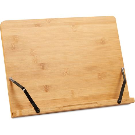 Relaxdays Porte-livre Cuisine, Support, Recettes, Bambou, Lutrin, Pupitre, Tablette, Ajustable, HLP 24x34x21 cm, nature (1/5)