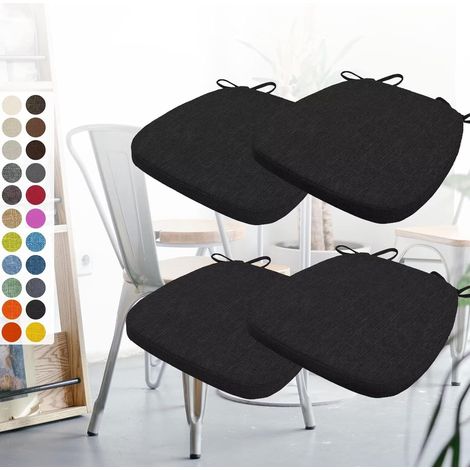 Set of 4 Chair Cushions 40 x 38 x 3 cm, with Straps, Removable Non-Slip Seat Cushion, Ideal for Kitchen and Living Room Decoration, Black (1/5)