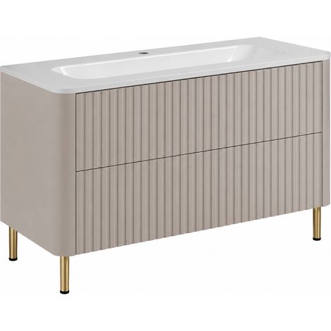Mobile bagno Linea 100 cm, cashmere, con lavabo, gambe dorate (1/5)
