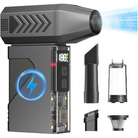 Nettoyeur et Souffleur Multifonction — 180 000 tr/min, 10 000 mAh, LED et Power Bank — Avec Accessoires pour Nettoyer la Voiture, la Maison et l’Extérieur (1/4)