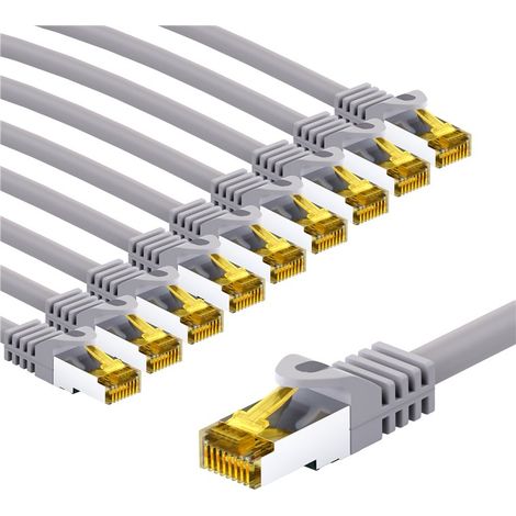 RJ45 cavo patch CAT 6A S/FTP (PiMF), 500 MHz, con cavo grezzo CAT 7, 5 m, grigio, kit di 10, guaina per cavo senza alogeni LSZH, rame, connettore RJ45 (CAT 6A). Lunghezza del Cavo 5 m (1/5)