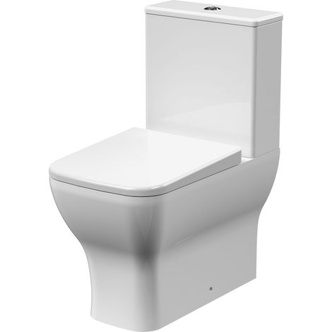 Nuie Ava Close Coupled Rimless Toilet Pan with Push Button Cistern - Soft Close Seat (1/4)