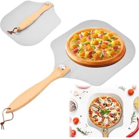 Pelle à pizza perforée en acier inoxydable - Grande taille : Pelle à pizza perforée avec manche en bois pliable - Pelle à pizza (1/4)
