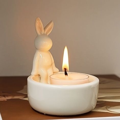 Porte-bougie en céramique Lapin et Œuf de Pâques — Décoration de table Printemps et Pâques (1/5)