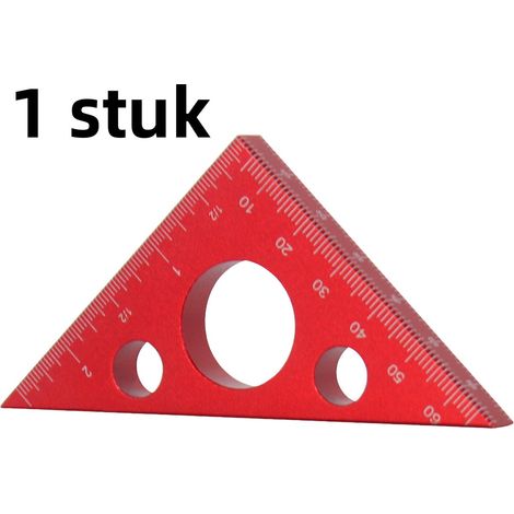 Équerre de menuiserie en aluminium 9 mm, double graduation métrique et impériale, angles 45° et 90°, rouge (1/5)