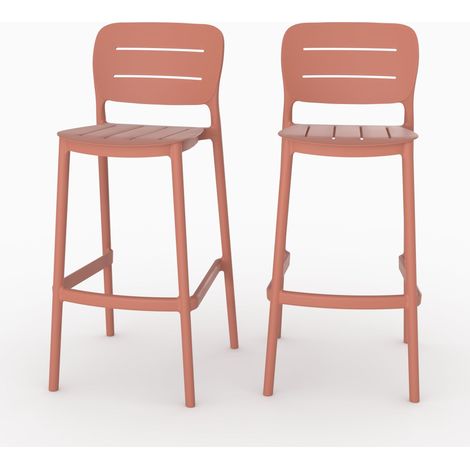 Lot de 2 chaises de bar de jardin 75 cm en plastique terracotta - Lola