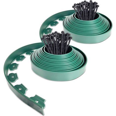 10 Meter Gartenkante aus Kunststoff mit 30 Heringen, flexible Rasenkante, Grasbegrenzung mit starken Heringen, Gartenidee, Höhe 50 mm, Schwarz (1/5)