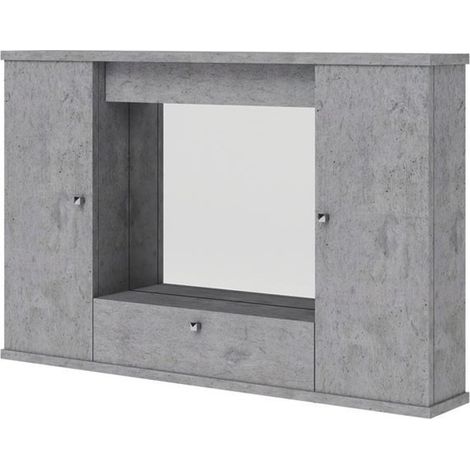 Betongrauer Badezimmerspiegelschrank 2 Türen m - Klappe H.61x93x14 cm