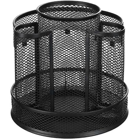 Organiseur de bureau rotatif, maille noire - Porte-crayons rond, indispensable pour les enseignants (1/5)
