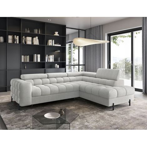 Ecksofa mit Schlaffunktion Sofa AMARA Stoff Coral Hellgrau Ottomane Rechts (1/5)