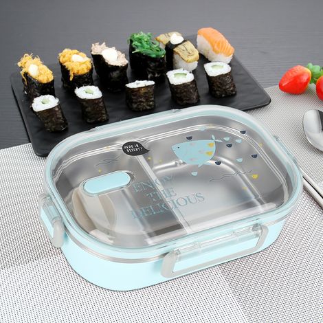 Tragbare Bento-Box aus Edelstahl 304, 650 ml, auslaufsicherer Lebensmittelbehälter für Schüler und Kinder, Blau (1/5)