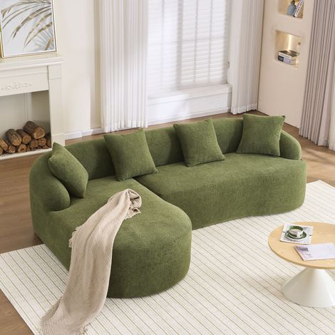 Canapé d'angle modulable,canapé 3 places,Canapé incurvé modulaire à compression,Intérieur rempli d'éponge,aucun assemblage requis,tissu chenille,vert